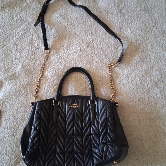 Coach Black Quilted Crossbody Bag with Gold Chain